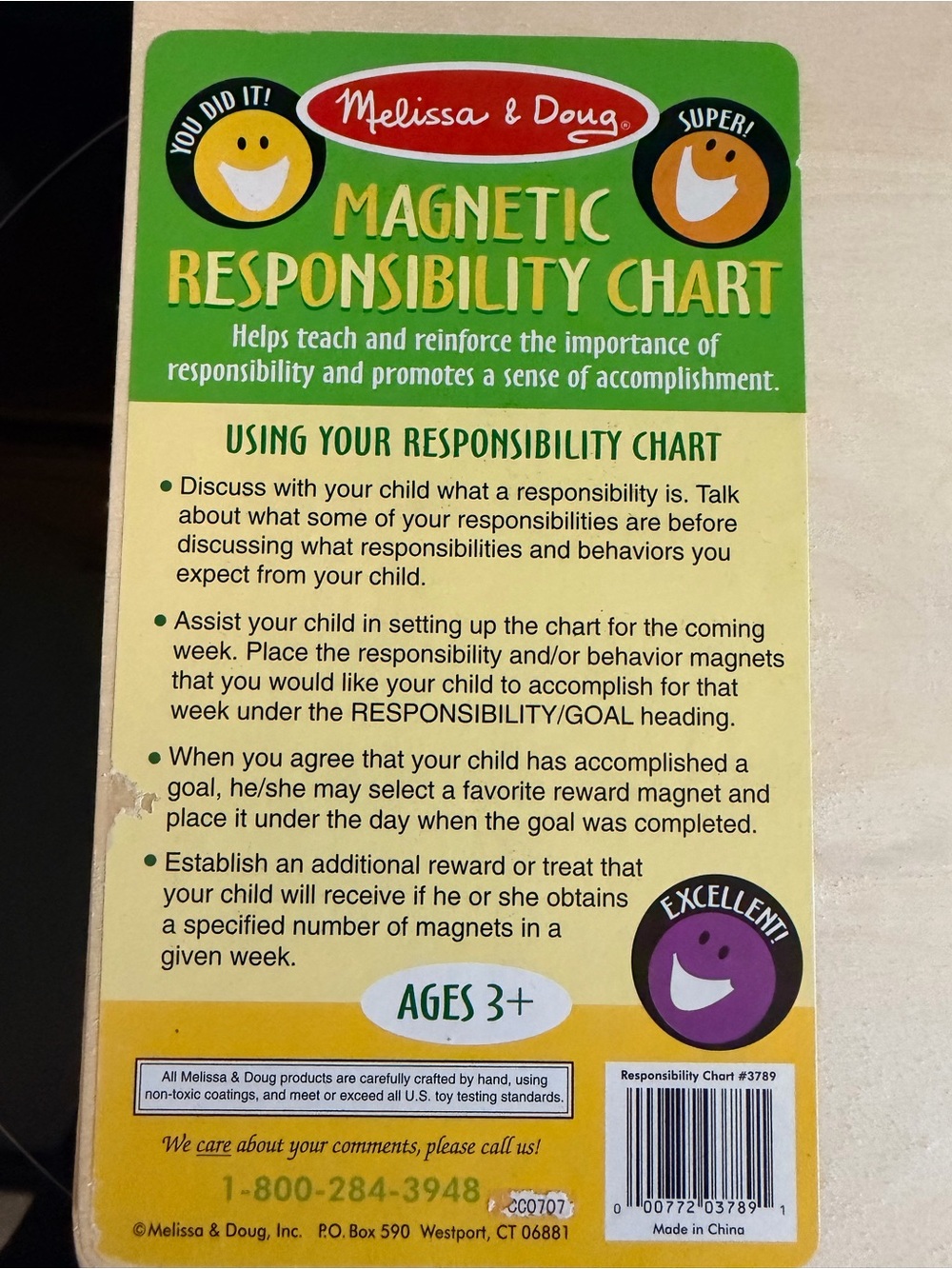 Melissa & Doug Magnetic Responsibility Chart - Green, Yellow & Cream